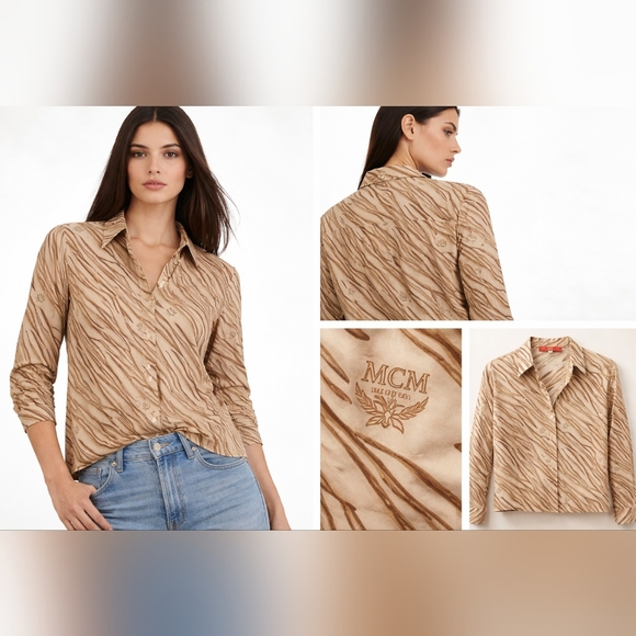 MCM Tops - Nwdft Vintage MCM The Golden Jeans Wool Logo Mother of Pearl Buttons Down IT 42
